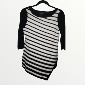 WHBM black white stripe asymmetrical sweater blouse size XS
